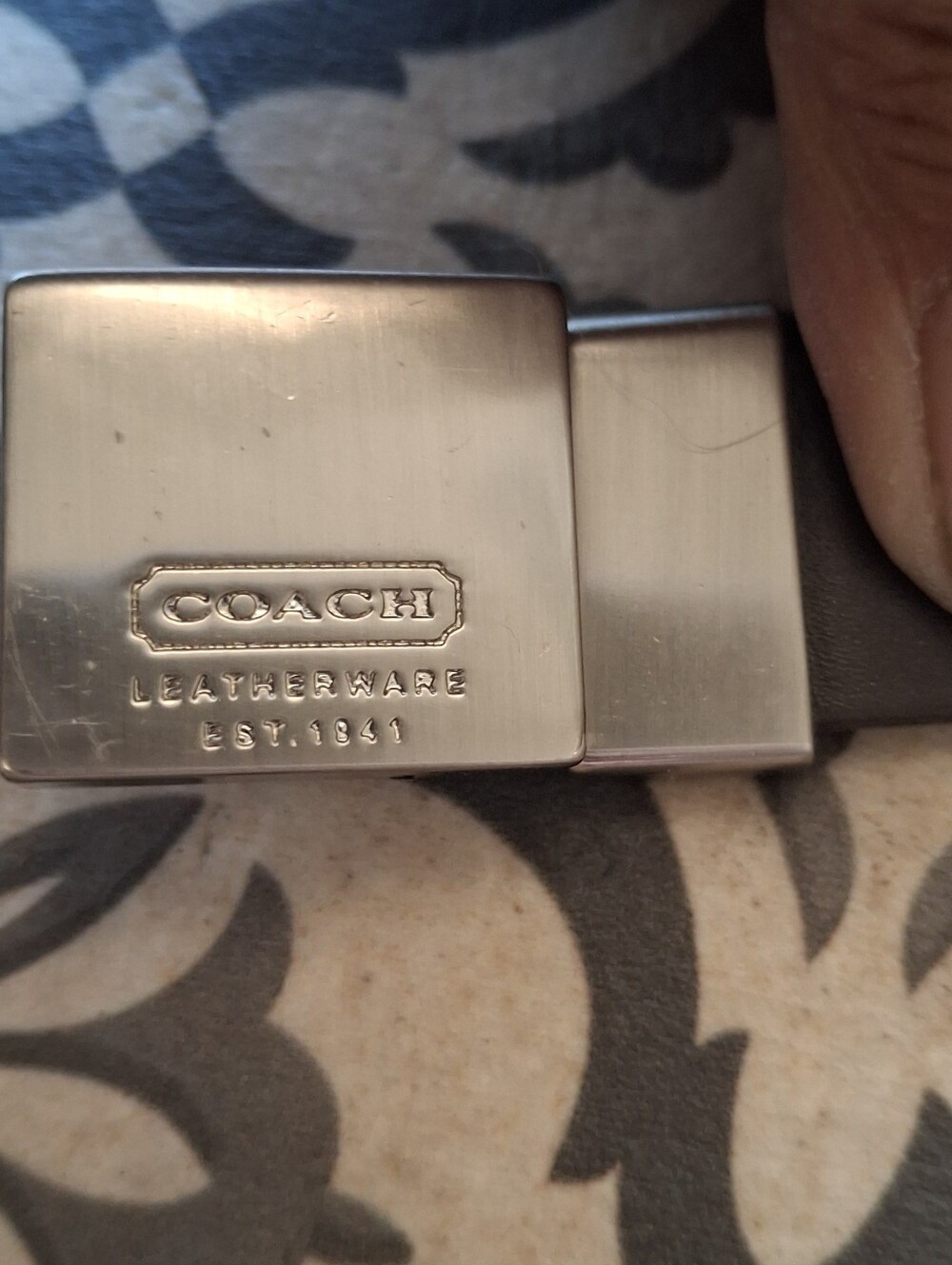 COACH Men's Brown Leather Belt with Brushed Silver Buckle